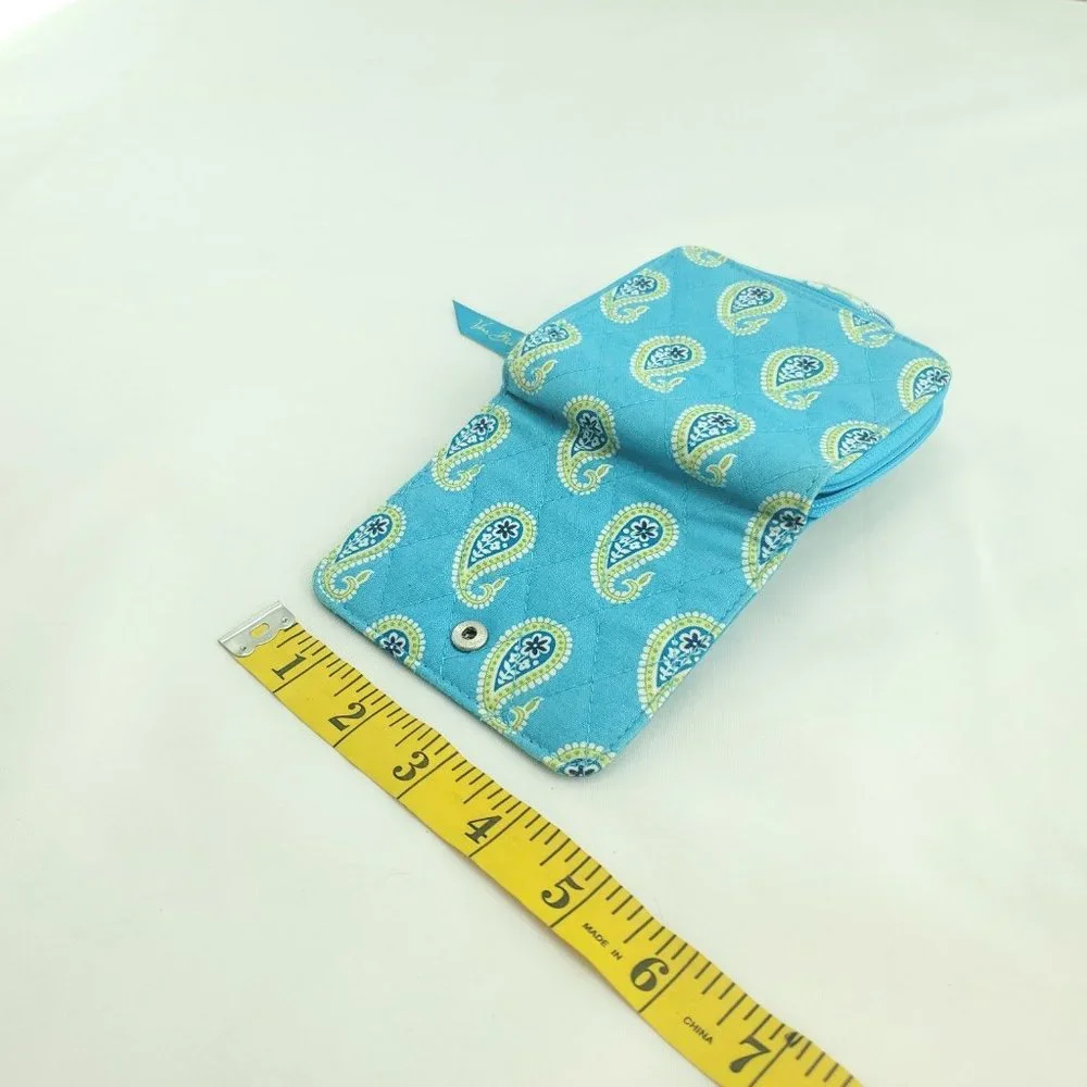 Vera Bradley Girls Blue Paisley Inner Pocket Snap Front Zip Around Bifold Wallet